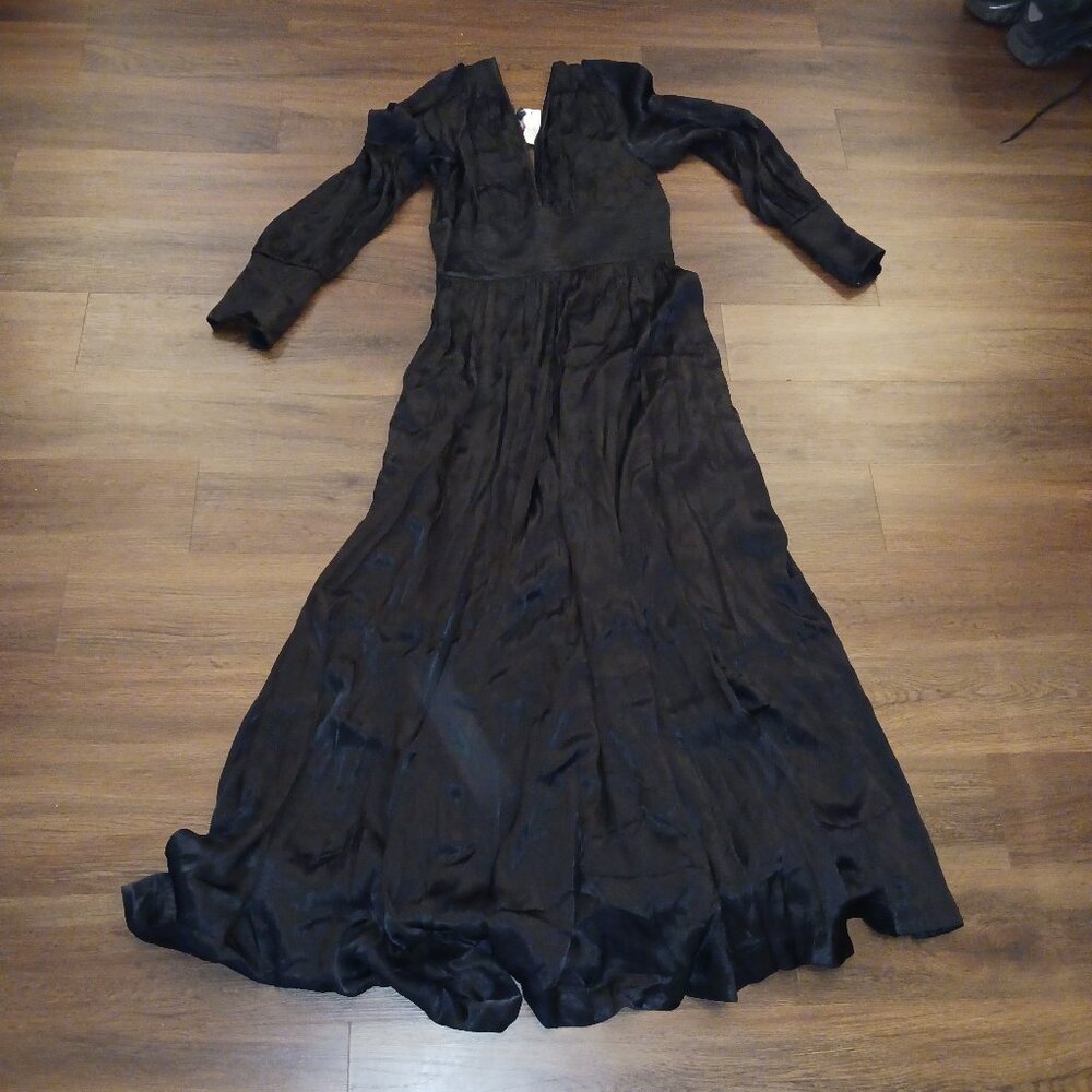 Trashy Diva Black Satin Bianca Dress RARE 1940s VINTAGE DESIGNER NWT 12 GLAM - Picture 2 of 10